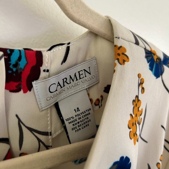 Carmen Marc Valvo Bell Sleeve Bohemian Floral Blouse - Size 14 XL - Picture 3 of 8